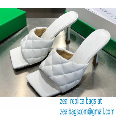 Bottega Veneta Heel 8cm Square Sole Quilted Padded Mules Sandals White 2021