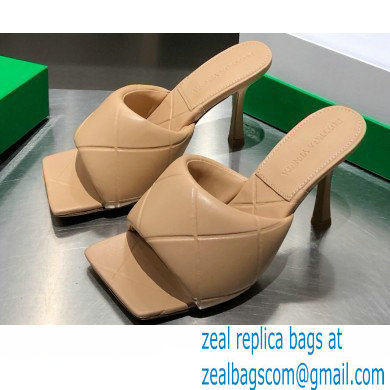 Bottega Veneta Heel 9cm Square Sole Quilted The Rubber Lido Mules Sandals Beige 2021