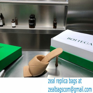 Bottega Veneta Heel 9cm Square Sole Quilted The Rubber Lido Mules Sandals Beige 2021 - Click Image to Close