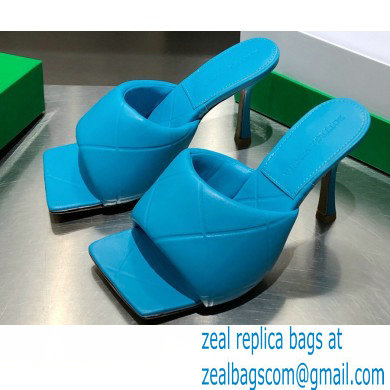 Bottega Veneta Heel 9cm Square Sole Quilted The Rubber Lido Mules Sandals Blue 2021 - Click Image to Close