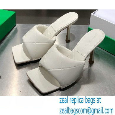 Bottega Veneta Heel 9cm Square Sole Quilted The Rubber Lido Mules Sandals Creamy 2021