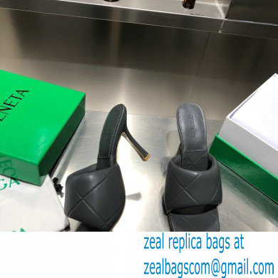Bottega Veneta Heel 9cm Square Sole Quilted The Rubber Lido Mules Sandals Dark Gray 2021