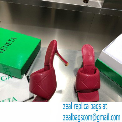 Bottega Veneta Heel 9cm Square Sole Quilted The Rubber Lido Mules Sandals Dark Red 2021