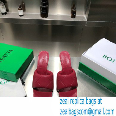 Bottega Veneta Heel 9cm Square Sole Quilted The Rubber Lido Mules Sandals Dark Red 2021