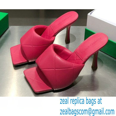 Bottega Veneta Heel 9cm Square Sole Quilted The Rubber Lido Mules Sandals Fuchsia 2021