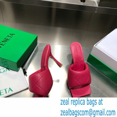Bottega Veneta Heel 9cm Square Sole Quilted The Rubber Lido Mules Sandals Fuchsia 2021 - Click Image to Close