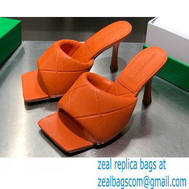 Bottega Veneta Heel 9cm Square Sole Quilted The Rubber Lido Mules Sandals Orange 2021