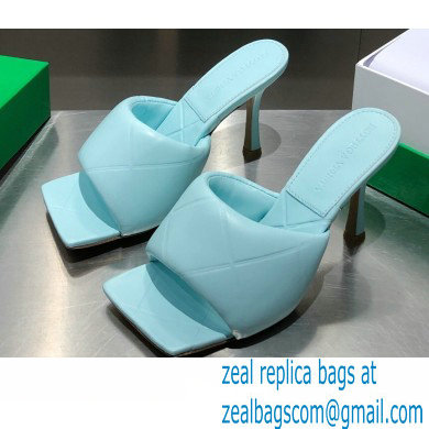 Bottega Veneta Heel 9cm Square Sole Quilted The Rubber Lido Mules Sandals Pale Blue 2021