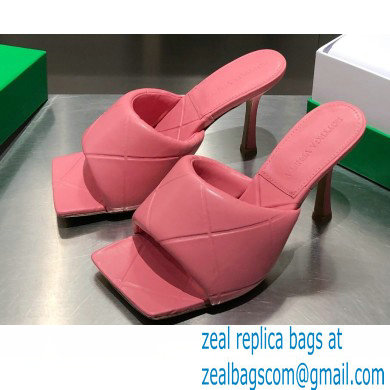 Bottega Veneta Heel 9cm Square Sole Quilted The Rubber Lido Mules Sandals Pink 2021
