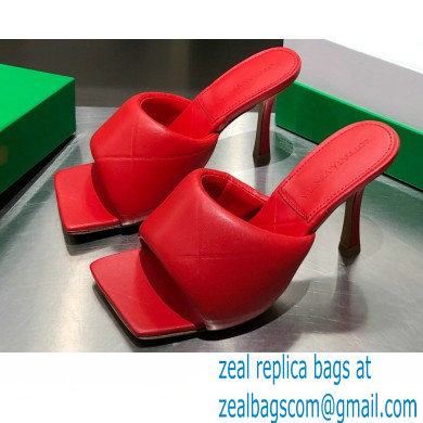 Bottega Veneta Heel 9cm Square Sole Quilted The Rubber Lido Mules Sandals Red 2021