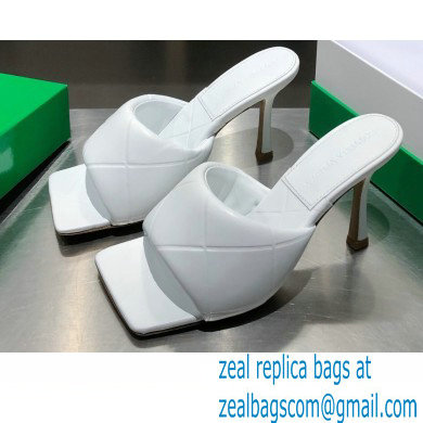 Bottega Veneta Heel 9cm Square Sole Quilted The Rubber Lido Mules Sandals White 2021