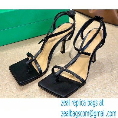 Bottega Veneta Heel 9cm Square Sole Skinny Straps Stretch Sandals Black 2021 - Click Image to Close