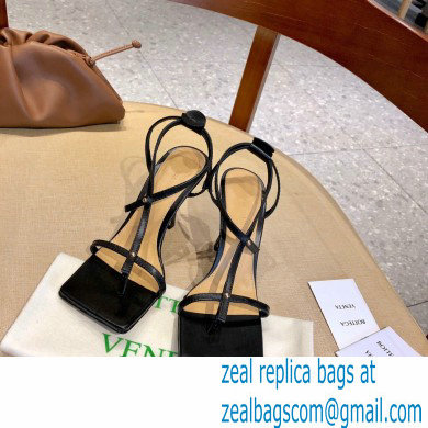 Bottega Veneta Heel 9cm Square Sole Skinny Straps Stretch Sandals Black 2021 - Click Image to Close