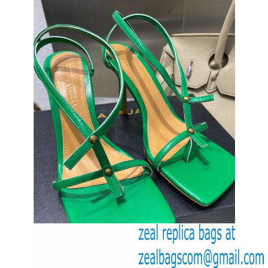 Bottega Veneta Heel 9cm Square Sole Skinny Straps Stretch Sandals Green 2021