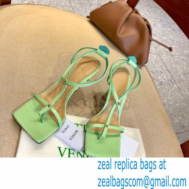 Bottega Veneta Heel 9cm Square Sole Skinny Straps Stretch Sandals Light Green 2021 - Click Image to Close