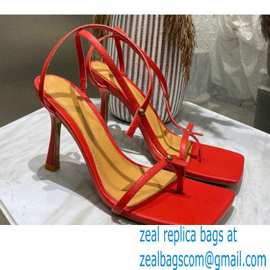 Bottega Veneta Heel 9cm Square Sole Skinny Straps Stretch Sandals Red 2021 - Click Image to Close