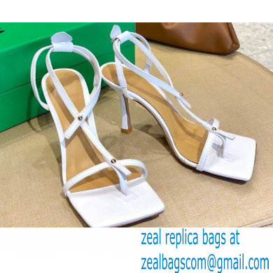 Bottega Veneta Heel 9cm Square Sole Skinny Straps Stretch Sandals White 2021 - Click Image to Close