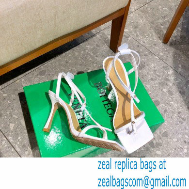 Bottega Veneta Heel 9cm Square Sole Skinny Straps Stretch Sandals White 2021 - Click Image to Close