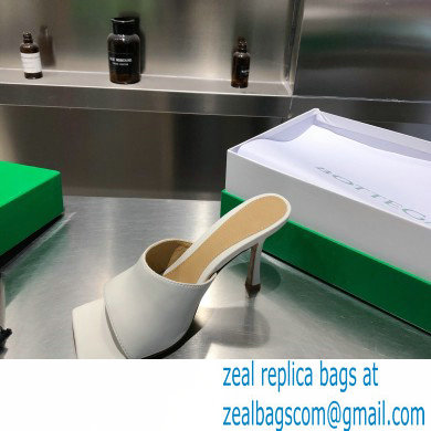 Bottega Veneta Heel 9cm Square Sole Stretch Mules Sandals Creamy 2021 - Click Image to Close