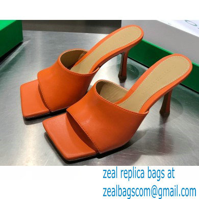 Bottega Veneta Heel 9cm Square Sole Stretch Mules Sandals Orange 2021 - Click Image to Close