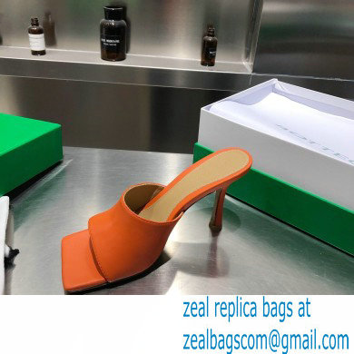 Bottega Veneta Heel 9cm Square Sole Stretch Mules Sandals Orange 2021 - Click Image to Close