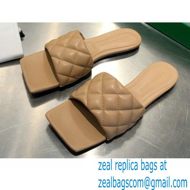 Bottega Veneta Square Sole Quilted Padded Flat Slides Sandals Beige 2021 - Click Image to Close