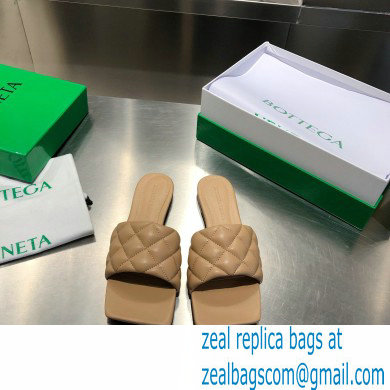 Bottega Veneta Square Sole Quilted Padded Flat Slides Sandals Beige 2021