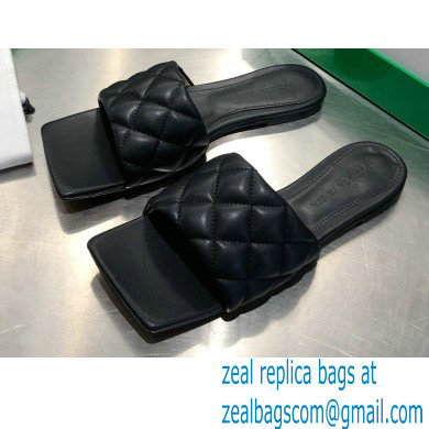 Bottega Veneta Square Sole Quilted Padded Flat Slides Sandals Black 2021