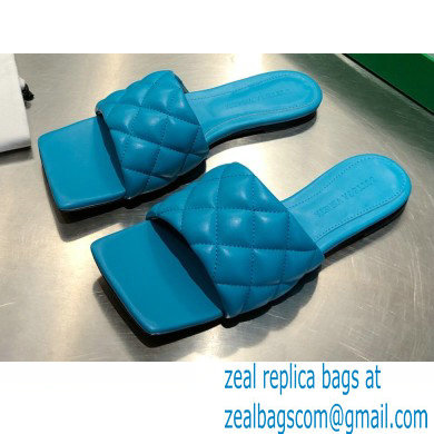Bottega Veneta Square Sole Quilted Padded Flat Slides Sandals Blue 2021