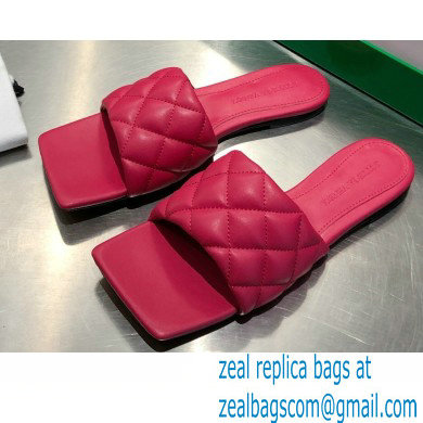 Bottega Veneta Square Sole Quilted Padded Flat Slides Sandals Fuchsia 2021