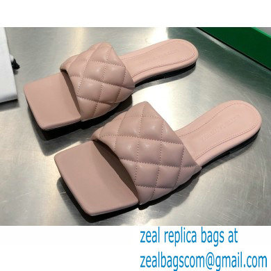 Bottega Veneta Square Sole Quilted Padded Flat Slides Sandals Nude Pink 2021