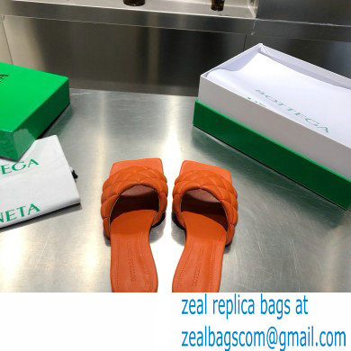 Bottega Veneta Square Sole Quilted Padded Flat Slides Sandals Orange 2021