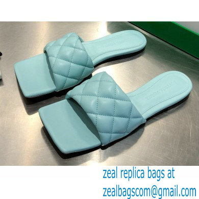 Bottega Veneta Square Sole Quilted Padded Flat Slides Sandals Pale Blue 2021
