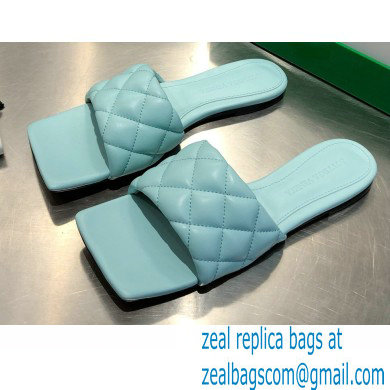 Bottega Veneta Square Sole Quilted Padded Flat Slides Sandals Pale Blue 2021 - Click Image to Close