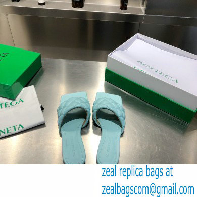 Bottega Veneta Square Sole Quilted Padded Flat Slides Sandals Pale Blue 2021 - Click Image to Close