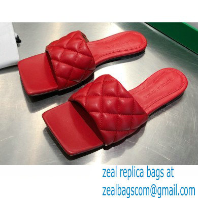 Bottega Veneta Square Sole Quilted Padded Flat Slides Sandals Red 2021 - Click Image to Close