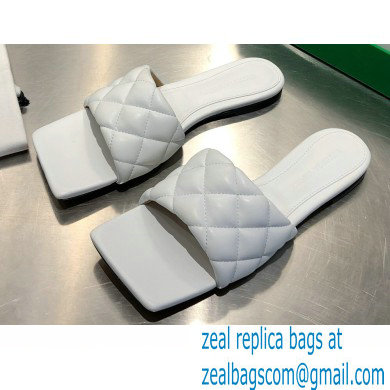 Bottega Veneta Square Sole Quilted Padded Flat Slides Sandals White 2021 - Click Image to Close