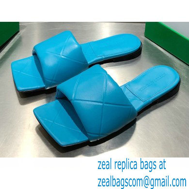 Bottega Veneta Square Sole Quilted The Rubber Lido Flat Slides Sandals Blue 2021