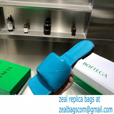 Bottega Veneta Square Sole Quilted The Rubber Lido Flat Slides Sandals Blue 2021