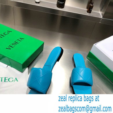 Bottega Veneta Square Sole Quilted The Rubber Lido Flat Slides Sandals Blue 2021