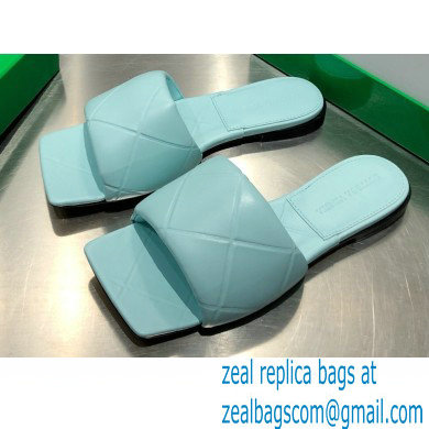 Bottega Veneta Square Sole Quilted The Rubber Lido Flat Slides Sandals Pale Blue 2021