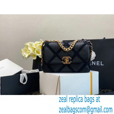 Chanel 19 Calfskin/Crochet Small Flap Bag AS1160 Black 2020