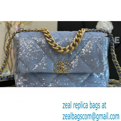 Chanel 19 Large Flap Bag AS1161 Sequins/Calfskin Sky Blue 2021