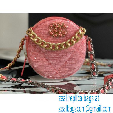 Chanel 19 Round Clutch with Chain Bag AP0945 Sequins/Calfskin Coral Pink 2021