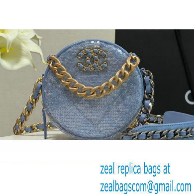 Chanel 19 Round Clutch with Chain Bag AP0945 Sequins/Calfskin Sky Blue 2021