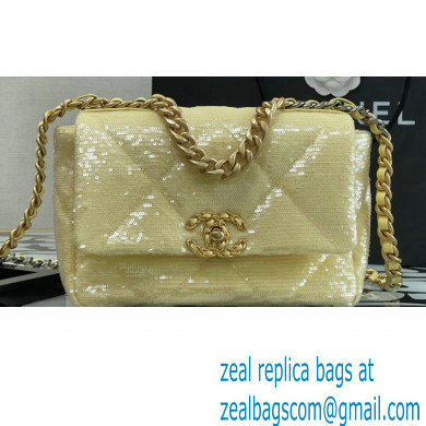 Chanel 19 Small Flap Bag AS1160 Sequins/Calfskin Light Yellow 2021