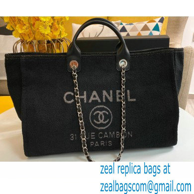Chanel Deauville Large Shopping Tote Bag A93786 Towel Fabric Black 2021