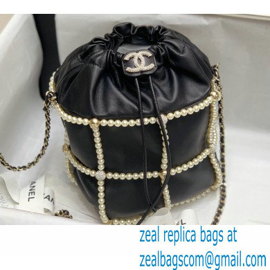 Chanel Drawstring Bucket Small Bag with Pearl Chain AS2314 Black 2021