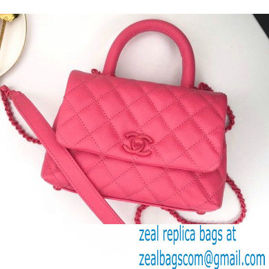 Chanel Grained Calfskin Coco Handle Mini Flap Bag Dark Pink with Top Handle AS2215 Lacquered Metal Hardware 2021