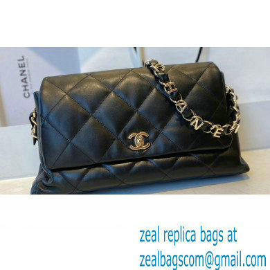 Chanel Lambskin Large Flap Bag with Logo Strap AS2316 Black 2021